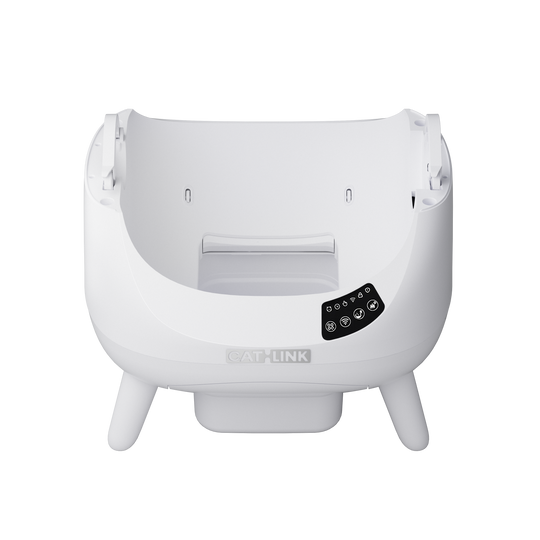 White CATLINK Open-X replacement base with its control panel, front view on a gray background