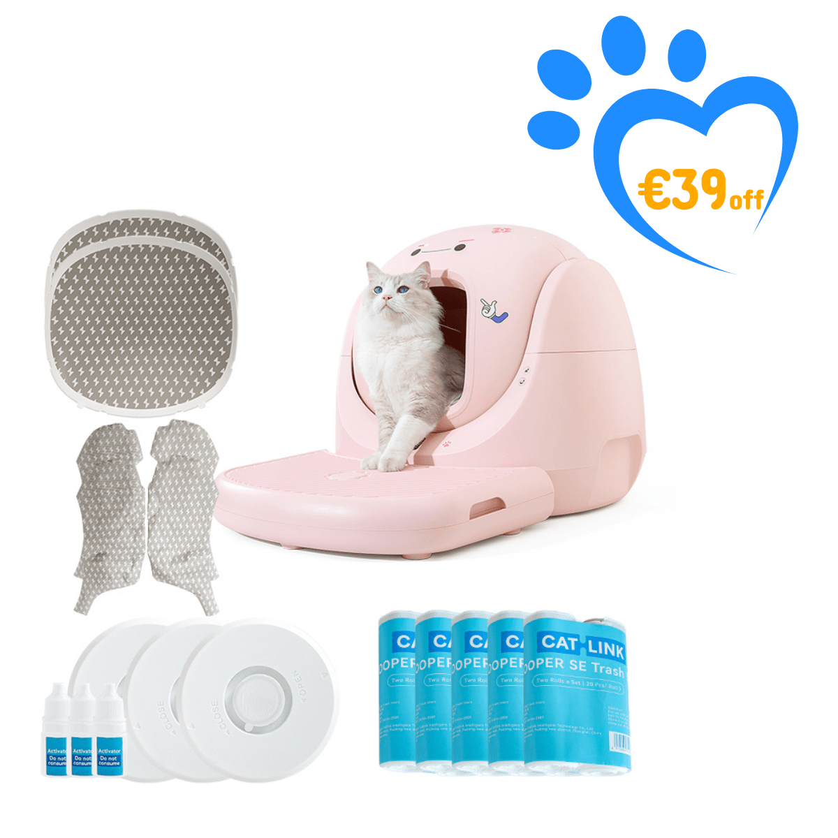 Catlink Baymax (White/ Pink) Self - Cleaning Litter Box - Catlink EU