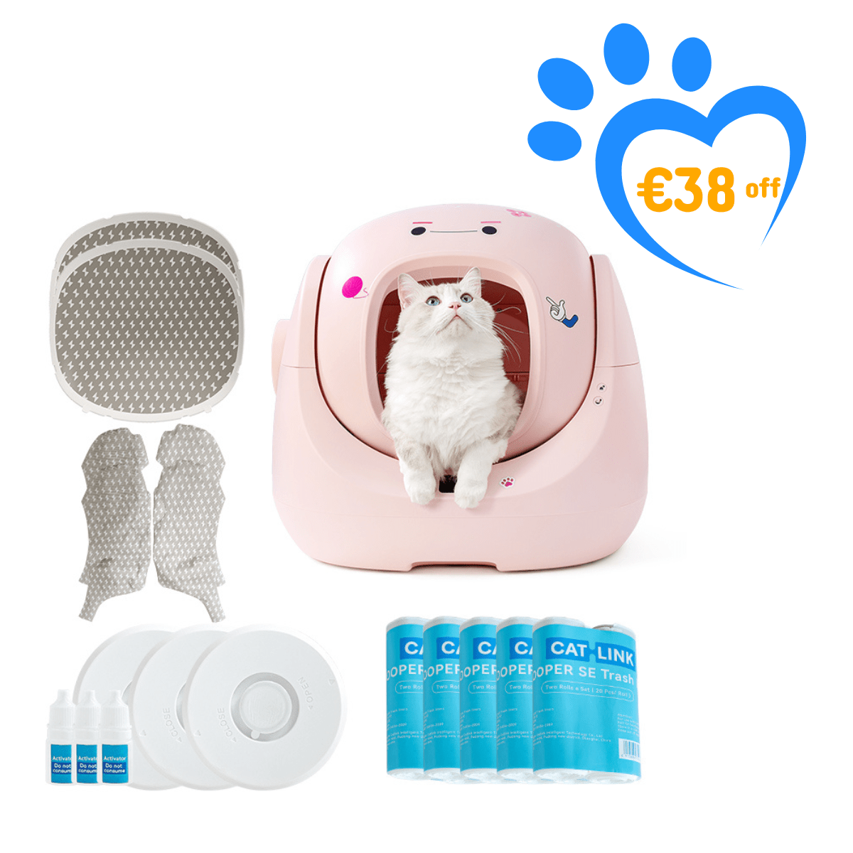 Catlink Baymax (White/ Pink) Self - Cleaning Litter Box - Catlink EU