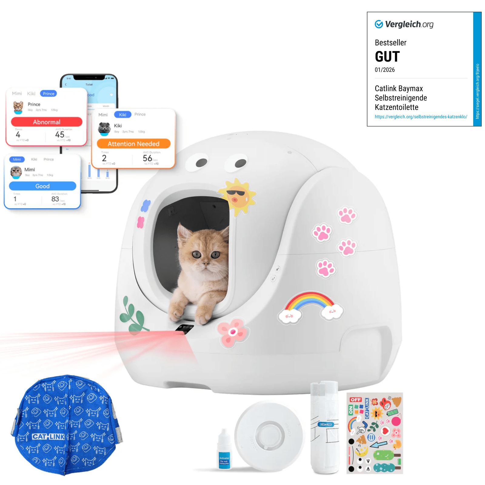 Catlink Baymax (White/ Pink) Self - Cleaning Litter Box - Catlink EU
