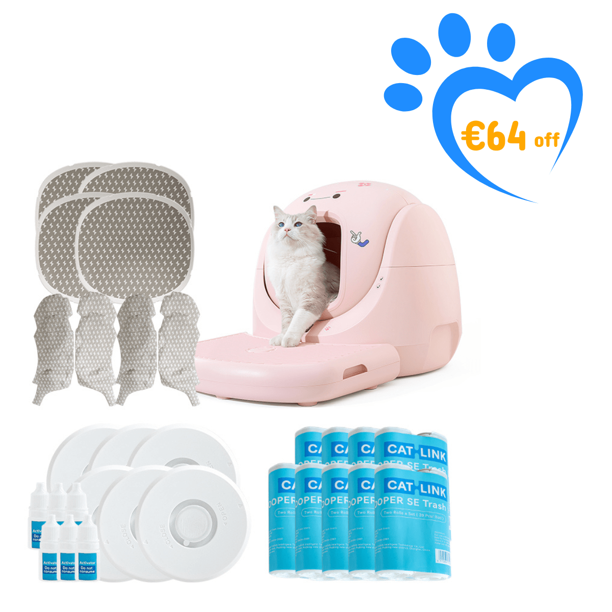 Catlink Baymax (White/ Pink) Self - Cleaning Litter Box - Catlink EU