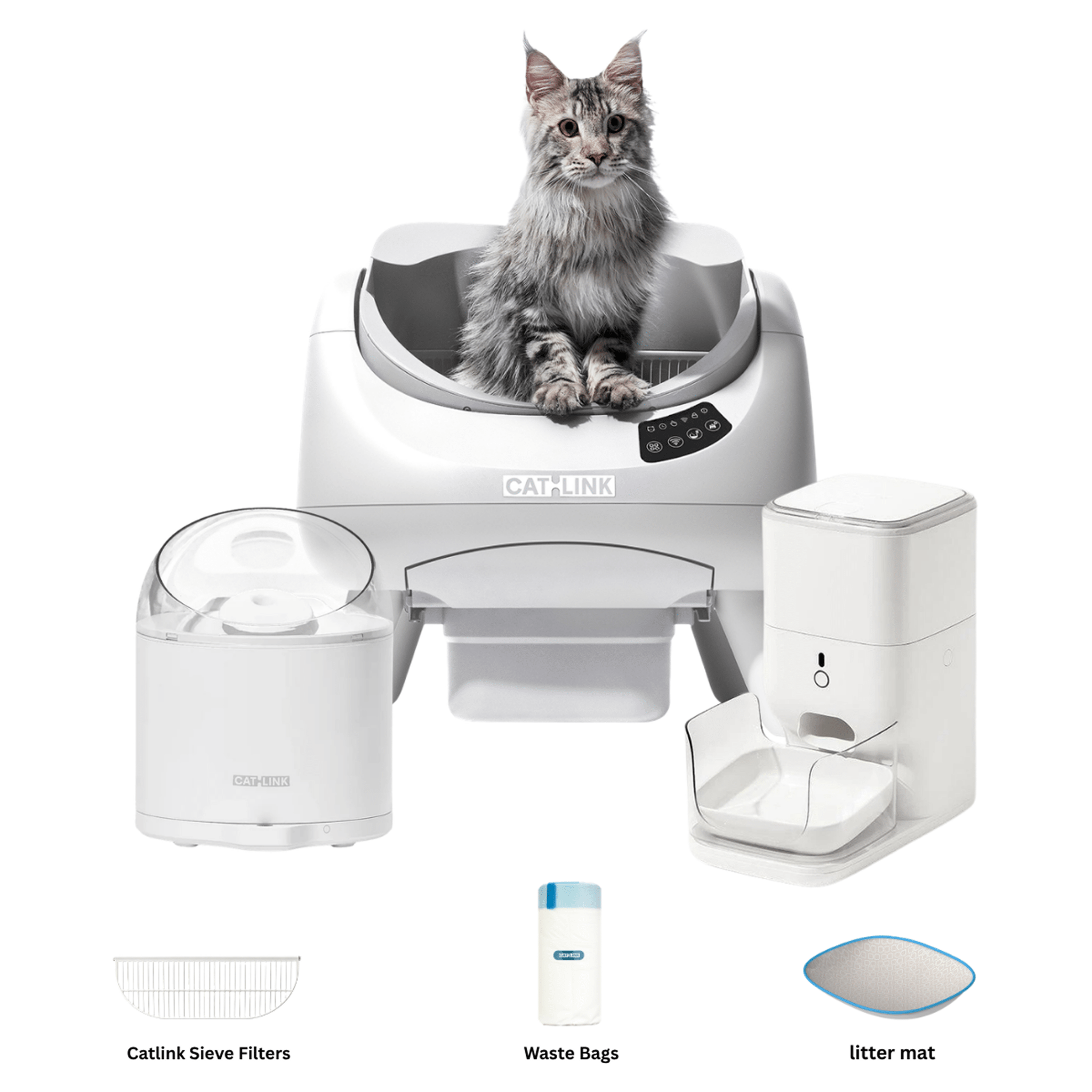Clean & Feed Bundle - Litter Box, Feeder & Water Fountain Complete Set - Catlink EU