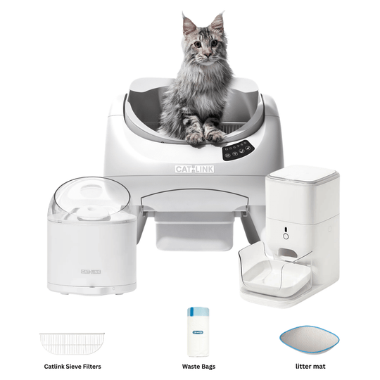 Clean & Feed Bundle - Litter Box, Feeder & Water Fountain Complete Set - Catlink EU