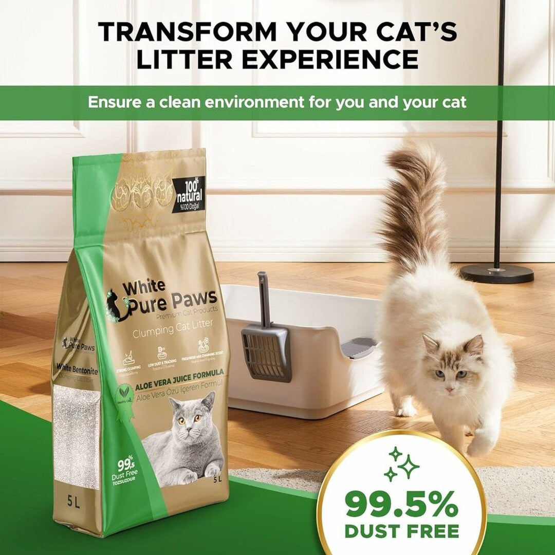 White Pure Paws Premium Bentonite Cat Litter – 99.5% Dust-Free & Strong Clumping - Catlink EU