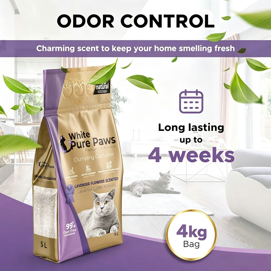 White Pure Paws Premium Bentonite Cat Litter – 99.5% Dust-Free & Strong Clumping